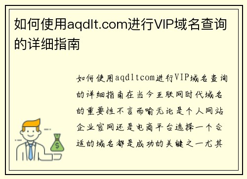 如何使用aqdlt.com进行VIP域名查询的详细指南